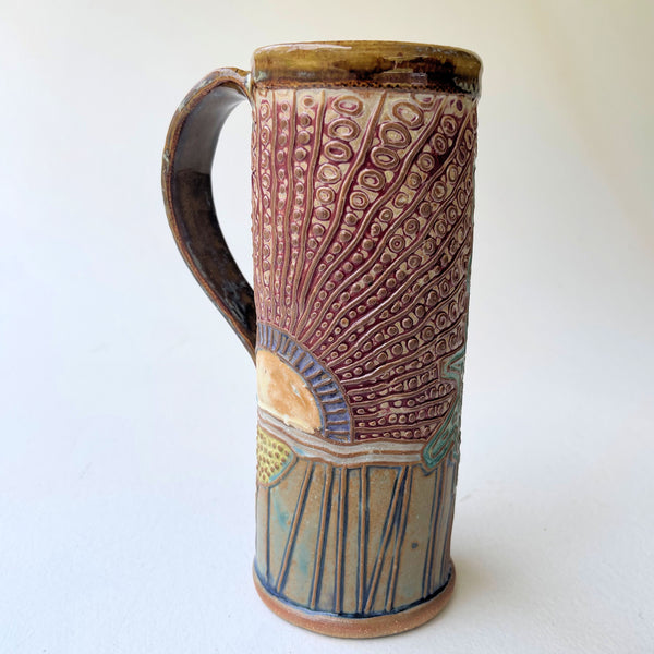 Art Deco Portrait Pottery Mug Coffee Cup Hand Made Textural Design Functional Tableware Microwave and Dishwasher 14 oz