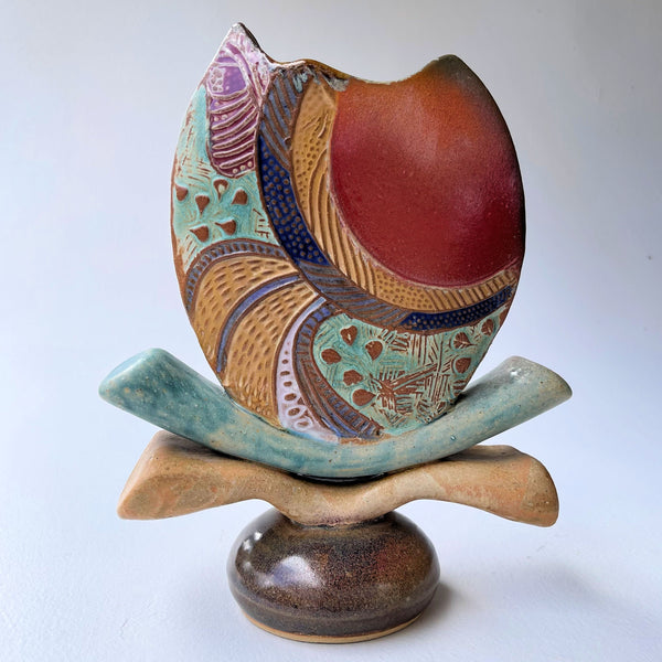 Hand built Sculptural Flower Vase ceramics pottery
