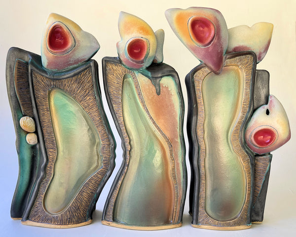 Handcrafted Ceramic Triptych Sculpture Unique Artistic Decor Eternal Ocean Rhythms