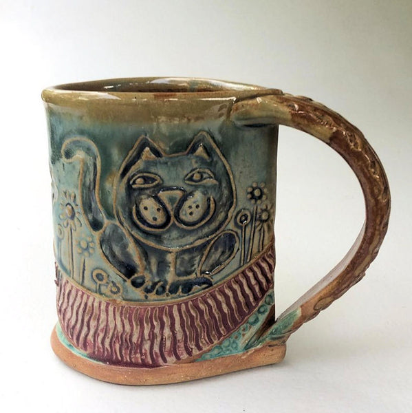 Cat Pottery Mug Handmade Artisan Coffee & Tea Cup – Perfect Gift for Nature and CatLovers