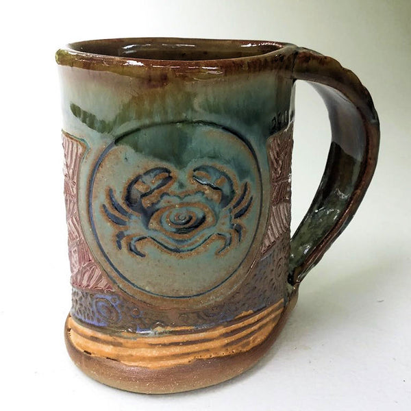 Crab Pottery Mug Coffee Cup Handmade Stoneware Tableware 12 oz