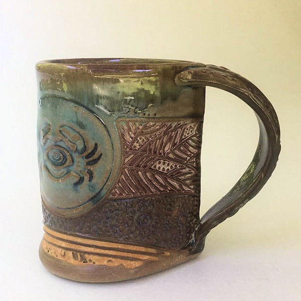 Crab Pottery Mug Coffee Cup Handmade Stoneware Tableware 12 oz
