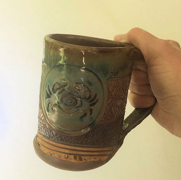 Crab Pottery Mug Coffee Cup Handmade Stoneware Tableware 12 oz