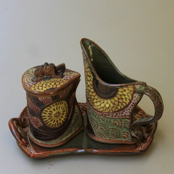 Sun design cream and sugar set by helene fielder