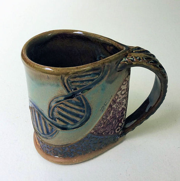 DNA Ceramic Mug | Handmade Artisan Coffee & Tea Cup – Perfect Gift for Hemotologists, Geneologists and Forensic Scientists