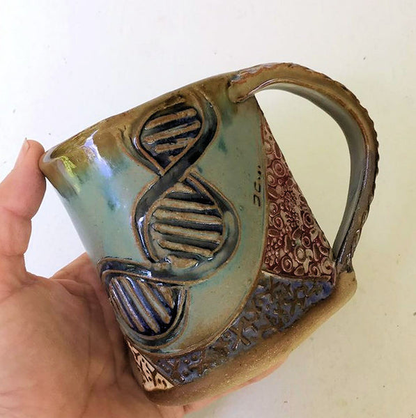 DNA Ceramic Mug | Handmade Artisan Coffee & Tea Cup – Perfect Gift for Hemotologists, Geneologists and Forensic Scientists