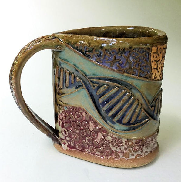 DNA Ceramic Mug | Handmade Artisan Coffee & Tea Cup – Perfect Gift for Hemotologists, Geneologists and Forensic Scientists