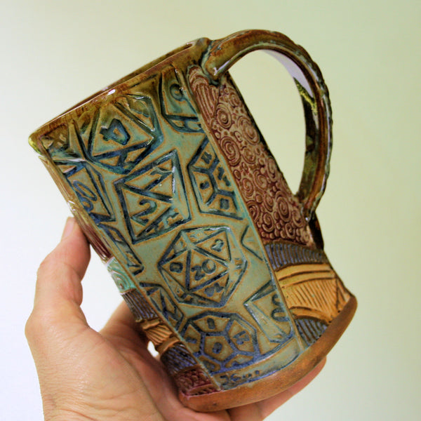 Dice Pottery Ceramic Mug Handmade Artisan Coffee & Tea Cup – Perfect Gift for dungeons and dragons Players and Gamers