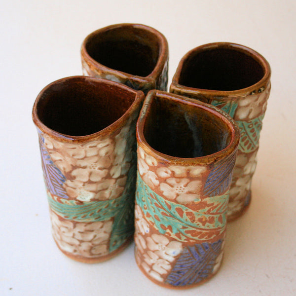 Dogwood Pitcher Set with Four Tumblers, Pottery, Dishwasher Safe, Pottery, Ceramics