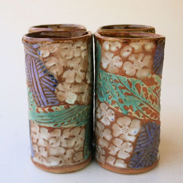 Dogwood Pitcher Set with Four Tumblers, Pottery, Dishwasher Safe, Pottery, Ceramics