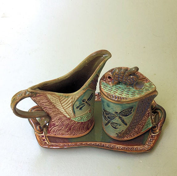 Dragonfly Cream and Set Pottery Handmade Functional Tableware