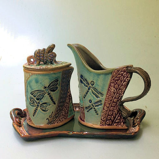 Dragonfly Cream and Set Pottery Handmade Functional Tableware
