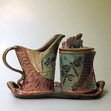 Dragonfly Cream and Set Pottery Handmade Functional Tableware