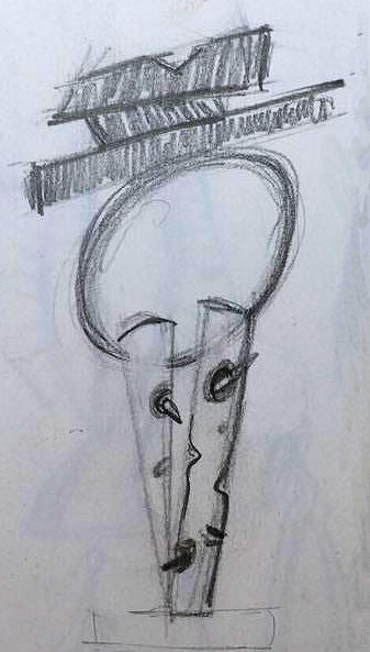 First Born - Abstract Sculpture of Egg on Two Stilts by Helene Fielder