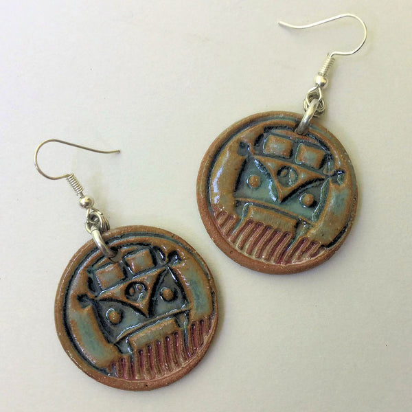Hippie Bus Earrings hand-made pottery beads