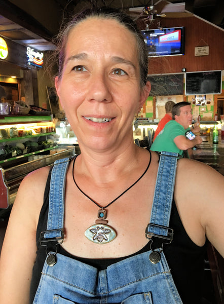 Bumble Bee Clay Pendant Necklace Handmade Pottery Honey Bee