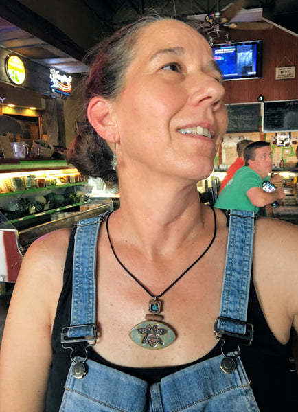 Bumble Bee Clay Pendant Necklace Handmade Pottery Honey Bee