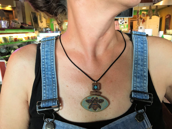 Bumble Bee Clay Pendant Necklace Handmade Pottery Honey Bee