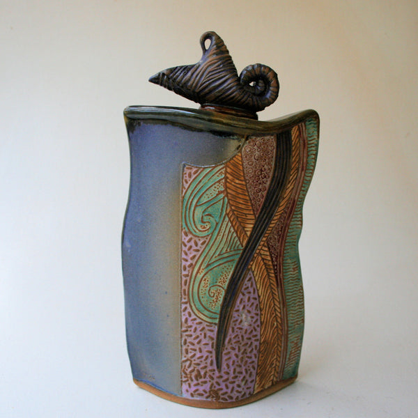 Jellyfish Vase Vessel Pottery Handmade with lid