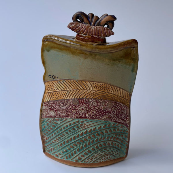 Lady and Dragonfly vessel with lid