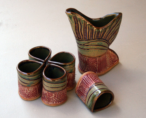 Stoneware Saki Set with 5 cups