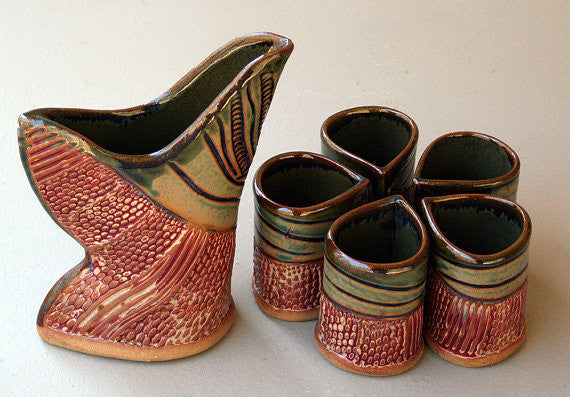 Stoneware Saki Set with 5 cups