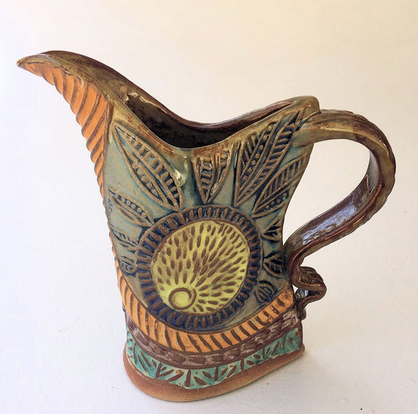 Sun Design Pottery Pitcher Hand Made Microwave and Dishwasher Safe