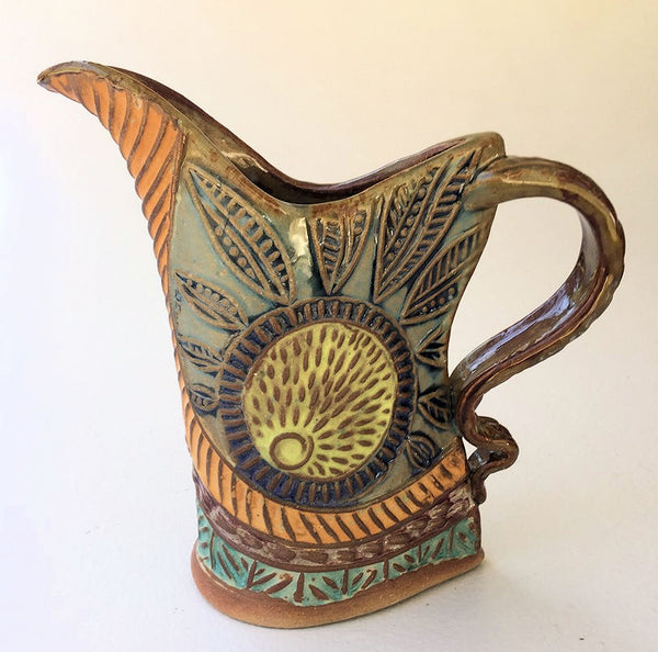 Sun Design Pottery Pitcher Hand Made Microwave and Dishwasher Safe