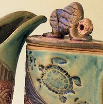 Cream and Sugar Set Sea Turtle Design Pottery Handmade Functional Tableware
