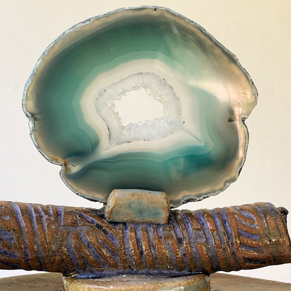 Figurative Vessel Pottery with Agate Lid