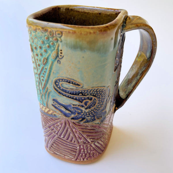 Alligator Pottery Ceramic Mug Handmade Artisan Coffee & Tea Cup – Perfect Gift for Nature and Alligator Lovers