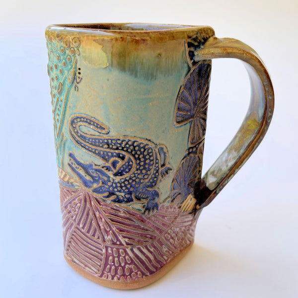 Alligator Pottery Ceramic Mug Handmade Artisan Coffee & Tea Cup – Perfect Gift for Nature and Alligator Lovers