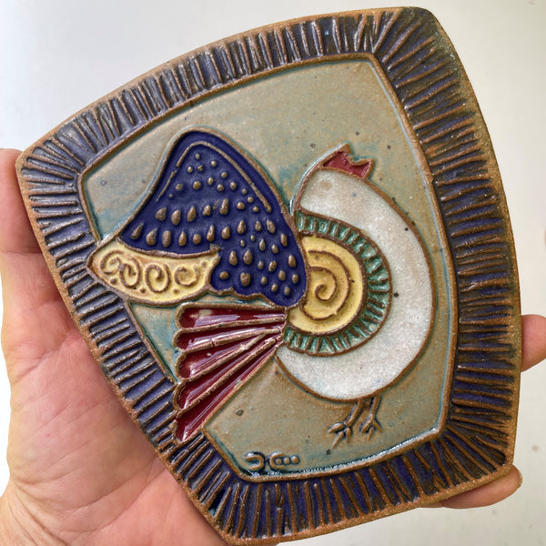 Whimsical Bird Pottery Wall Hanging – Handcrafted Ceramic Art