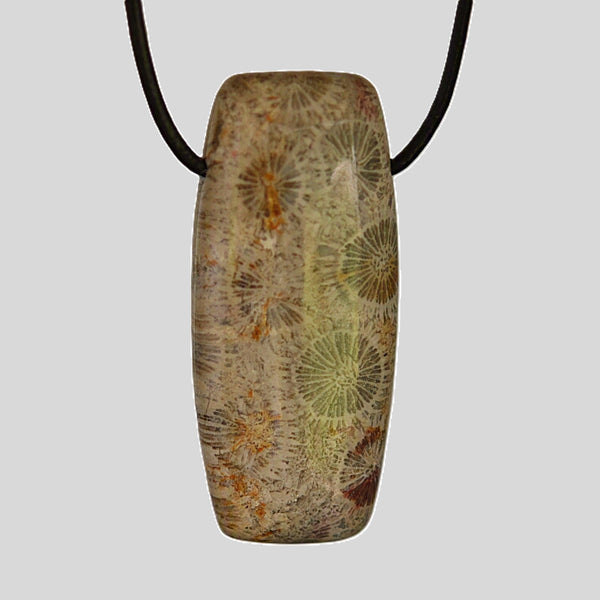 Custom Cut Blue Ice Polka Dot Agate  and Petrified Coral Pendant