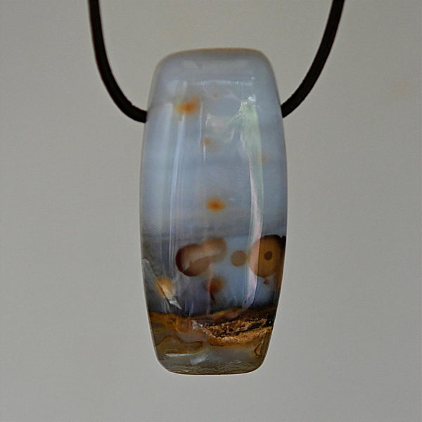 Custom Cut Blue Ice Polka Dot Agate  and Petrified Coral Pendant