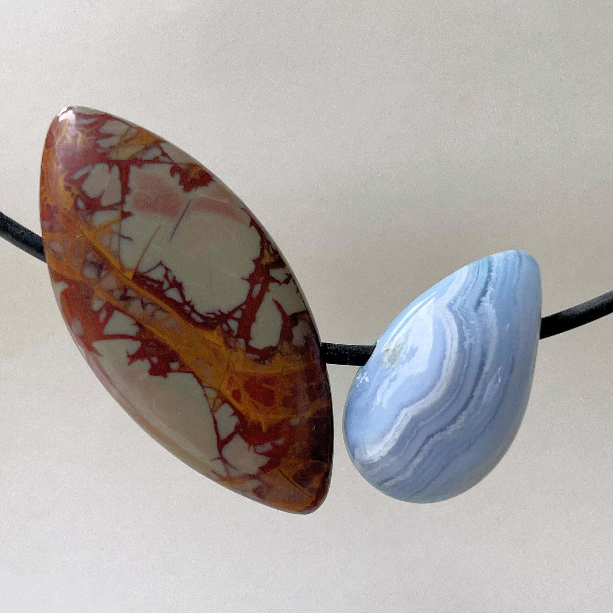 Noreena Jasper, Gem Silica and Blue Lace Agate Custom Cut Bead pendant