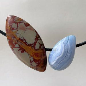 Noreena Jasper, Gem Silica and Blue Lace Agate Custom Cut Bead pendant