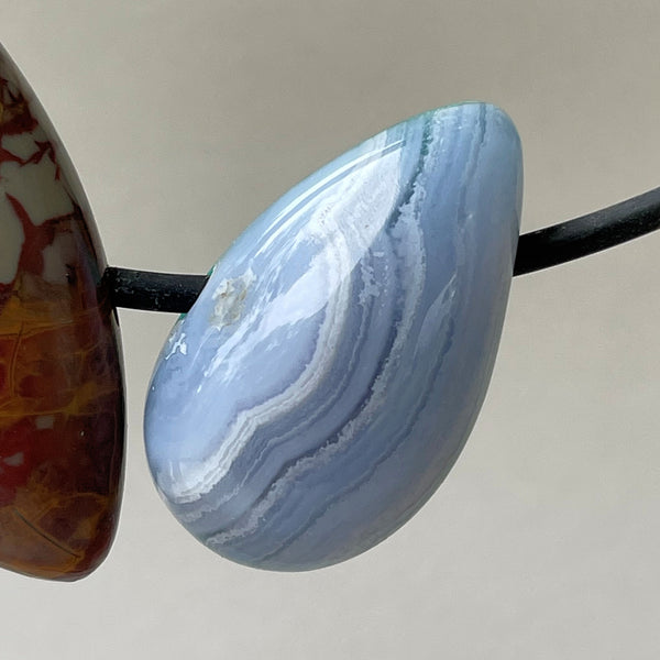 Noreena Jasper, Gem Silica and Blue Lace Agate Custom Cut Bead pendant