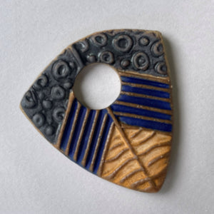 Abstract Focal Bead Triangle, Black, Blue and Gold