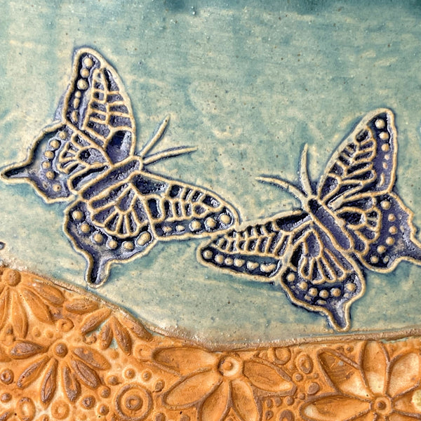 Handmade Stoneware Butterfly Platter Unique Ceramic Pottery