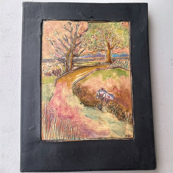 Country Road Landscape Wall Art Multi-media Pottery and Oil Paint