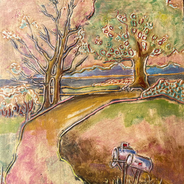 Country Road Landscape Wall Art Multi-media Pottery and Oil Paint
