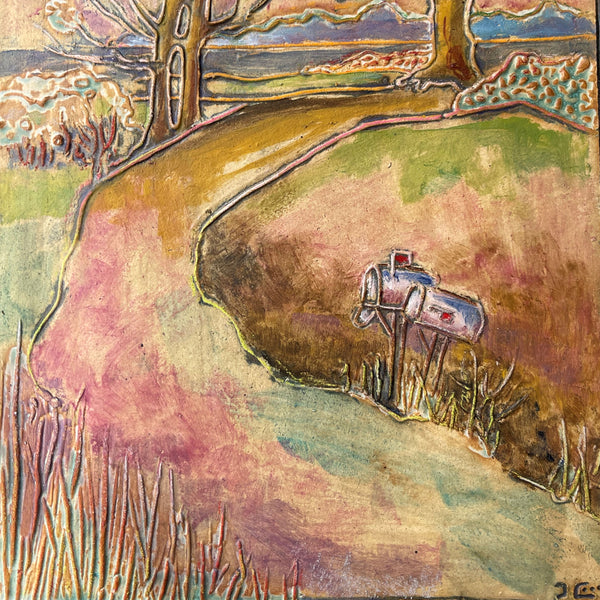 Country Road Landscape Wall Art Multi-media Pottery and Oil Paint