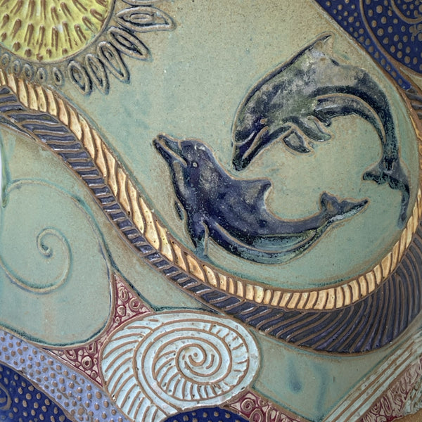 Dolphin Pottery Vessel with Lid