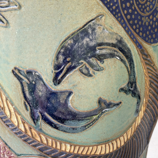 Dolphin Pottery Vessel with Lid