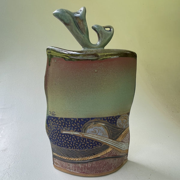 Dolphin Pottery Vessel with Lid