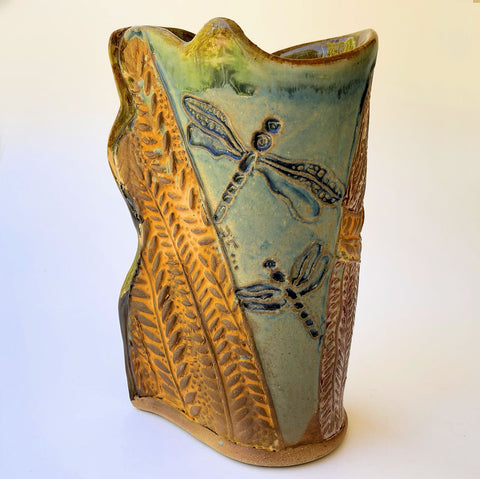 Dragonfly Vase  Hand Made Pottery High Fired Clay Vase