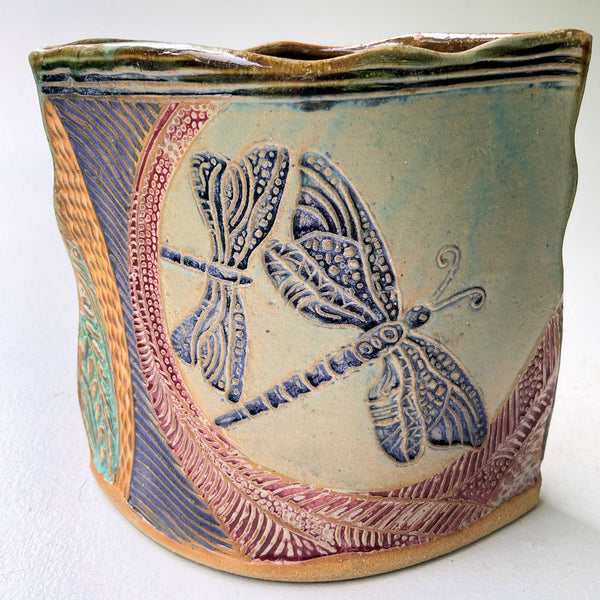 Dragonfly Pottery Flower Vase and Utensil Holder