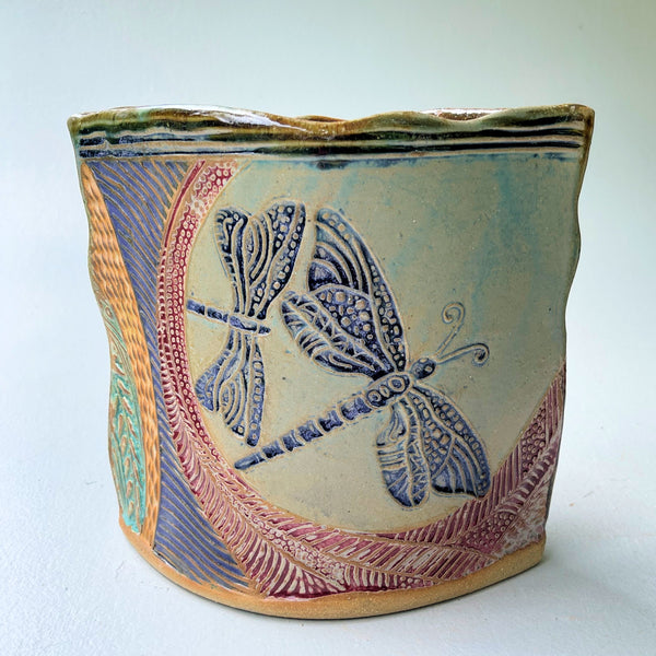 Dragonfly Pottery Flower Vase and Utensil Holder