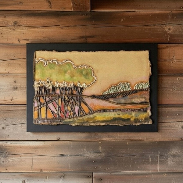 Landscape Wall Art Multi-media Pottery Oil Paint and Colored Pencil